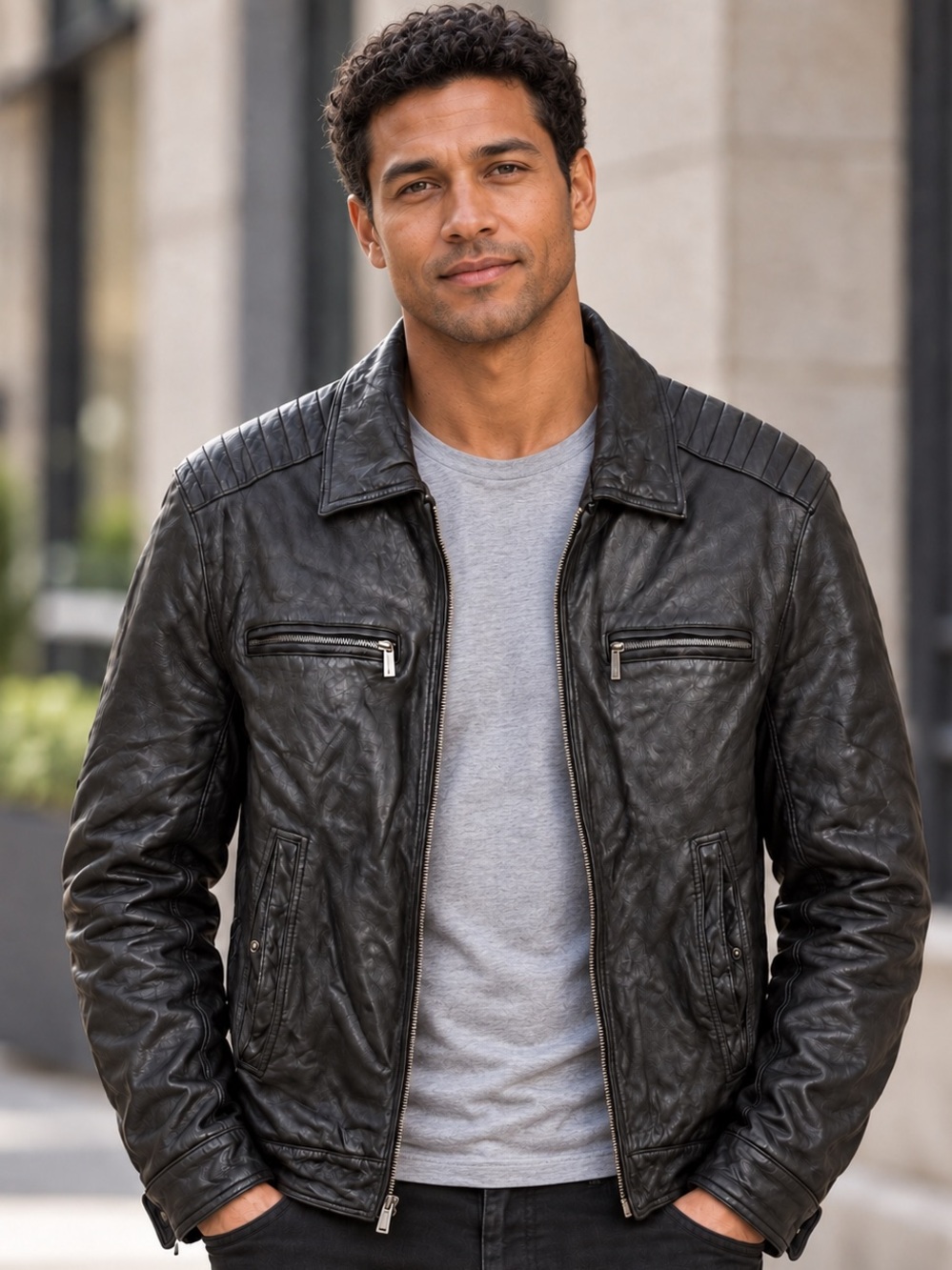 Michael Kors Men’s Black Genuine Leather Moto Jacket Size L